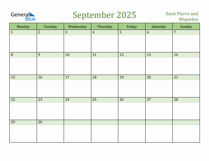 September 2025 Calendar with Saint Pierre and Miquelon Holidays