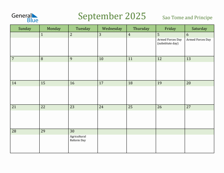 September 2025 Calendar with Sao Tome and Principe Holidays