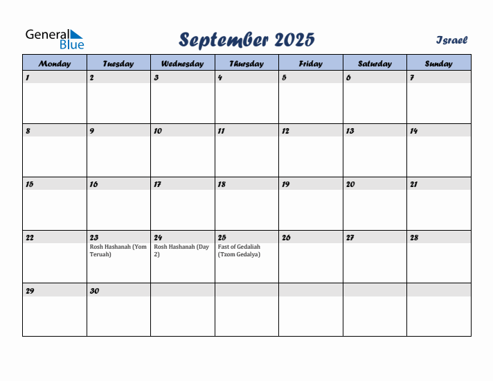 September 2025 Calendar with Holidays in Israel