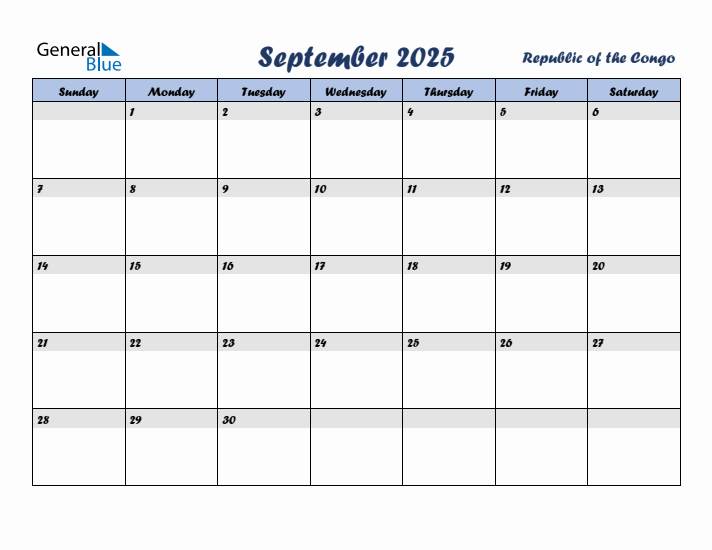 September 2025 Calendar with Holidays in Republic of the Congo