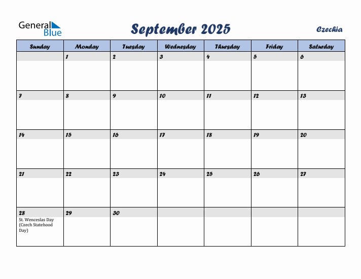 September 2025 Calendar with Holidays in Czechia