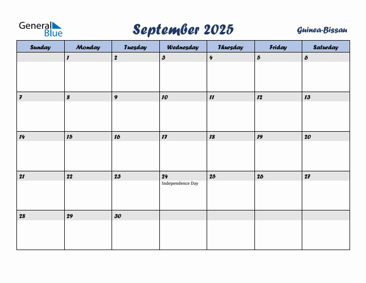 September 2025 Calendar with Holidays in Guinea-Bissau