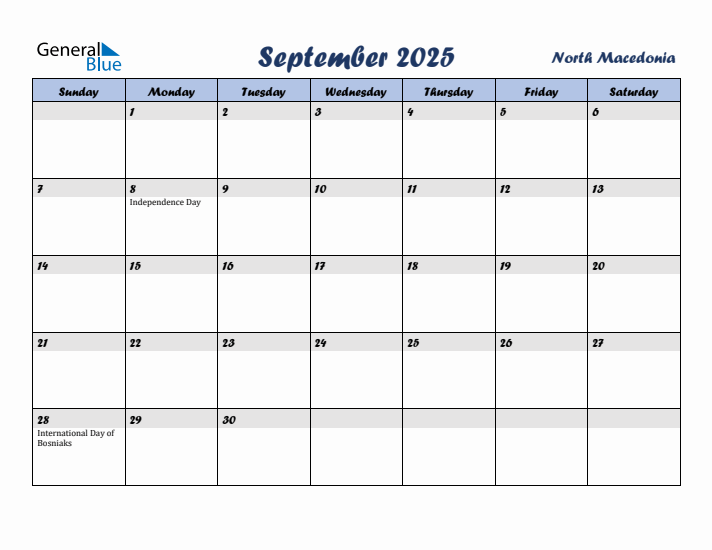 September 2025 Calendar with Holidays in North Macedonia