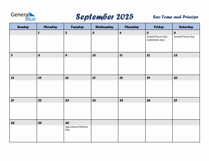September 2025 Calendar with Holidays in Sao Tome and Principe
