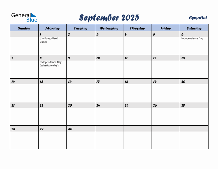 September 2025 Calendar with Holidays in Eswatini