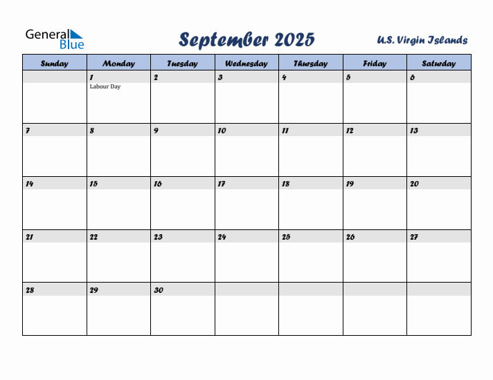September 2025 Calendar with Holidays in U.S. Virgin Islands