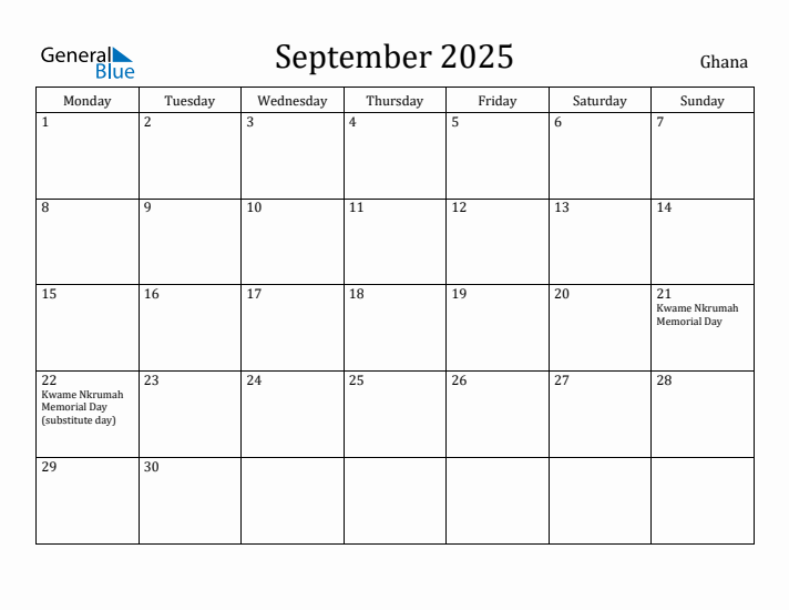 September 2025 Calendar Ghana