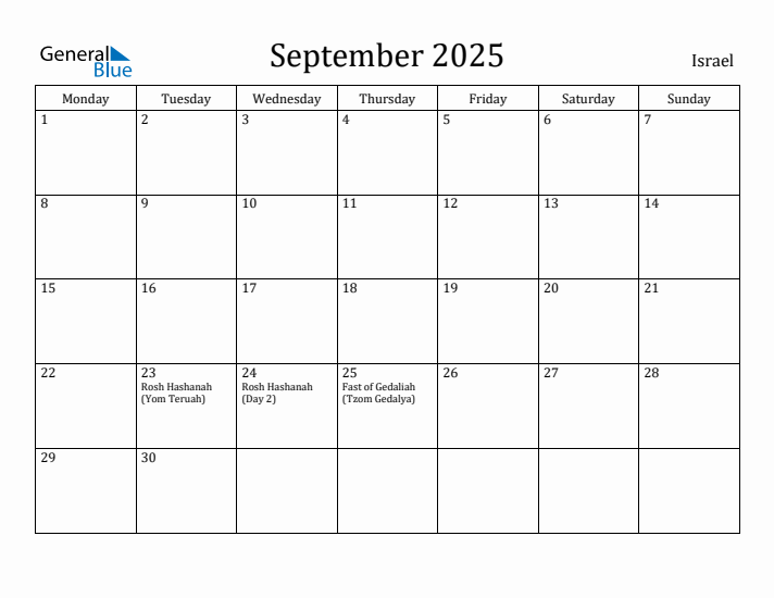 September 2025 Calendar Israel