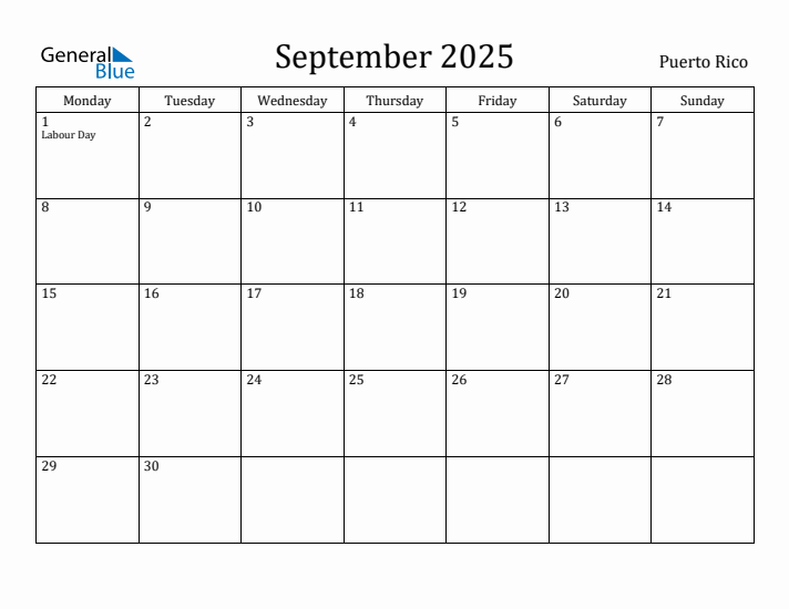 September 2025 Calendar Puerto Rico
