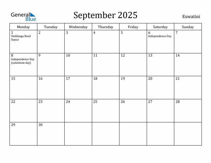 September 2025 Calendar Eswatini