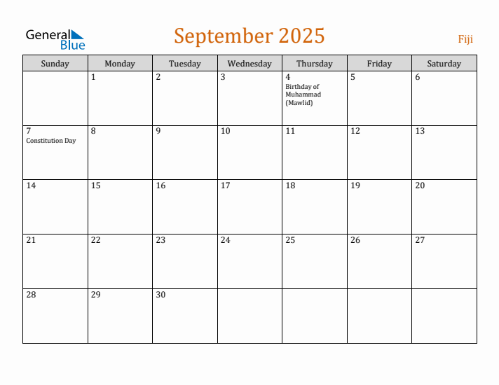 September 2025 Holiday Calendar with Sunday Start