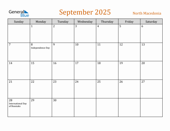 September 2025 Holiday Calendar with Sunday Start