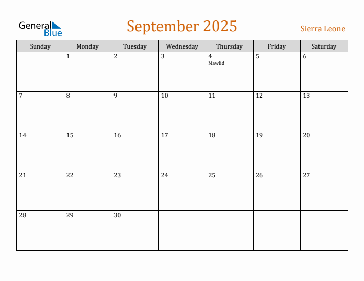September 2025 Holiday Calendar with Sunday Start