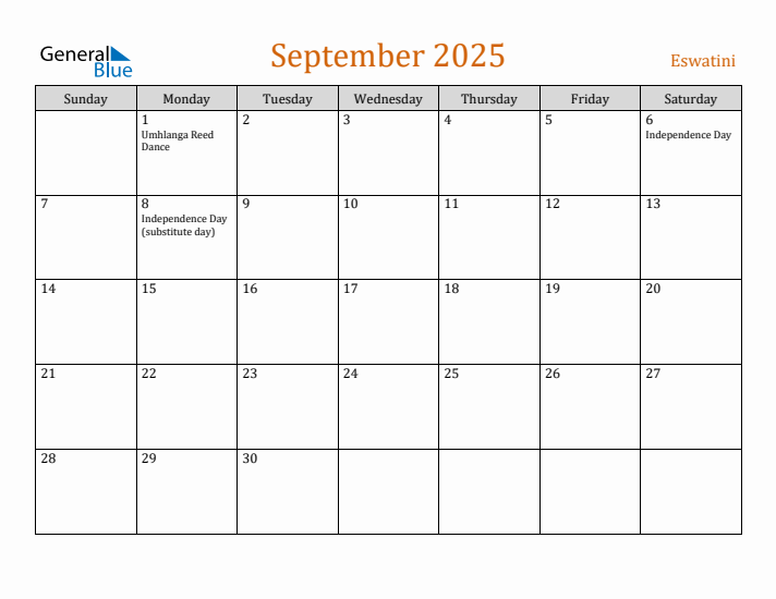 September 2025 Holiday Calendar with Sunday Start