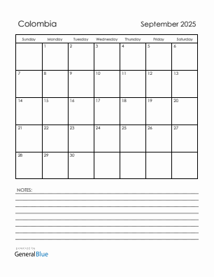 Current month calendar with Colombia holidays for September 2025