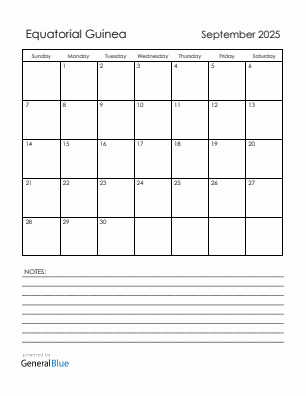 Current month calendar with Equatorial Guinea holidays for September 2025