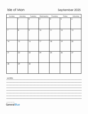 Current month calendar with Isle of Man holidays for September 2025