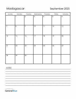 Current month calendar with Madagascar holidays for September 2025
