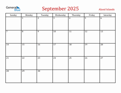 Current month calendar with Aland Islands holidays for September 2025