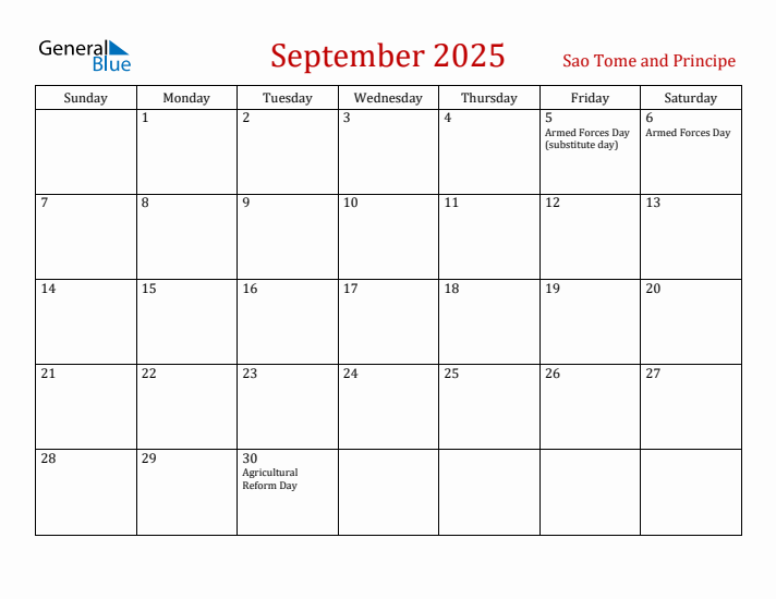 Sao Tome and Principe September 2025 Calendar - Sunday Start