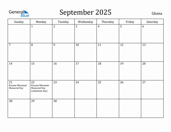 September 2025 Calendar Ghana