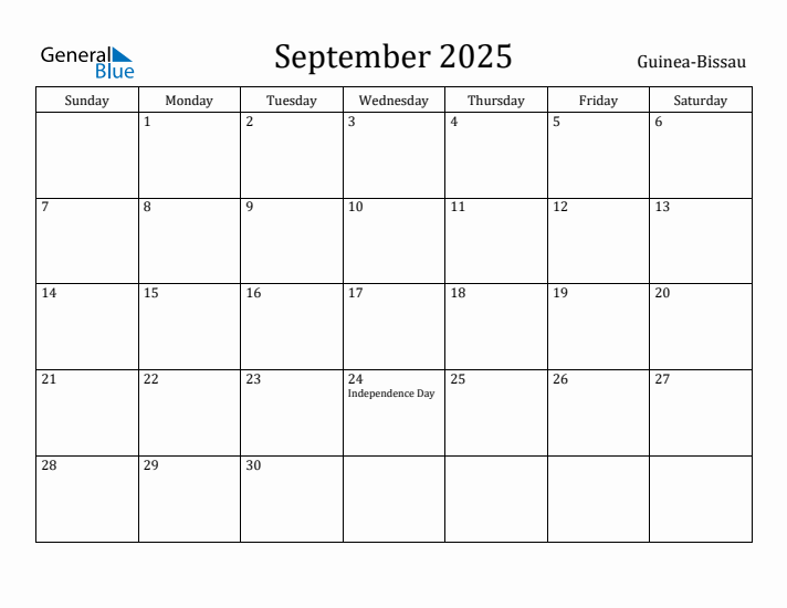 September 2025 Calendar Guinea-Bissau