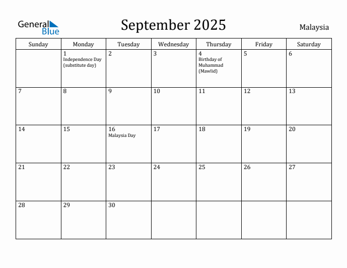 September 2025 Calendar Malaysia