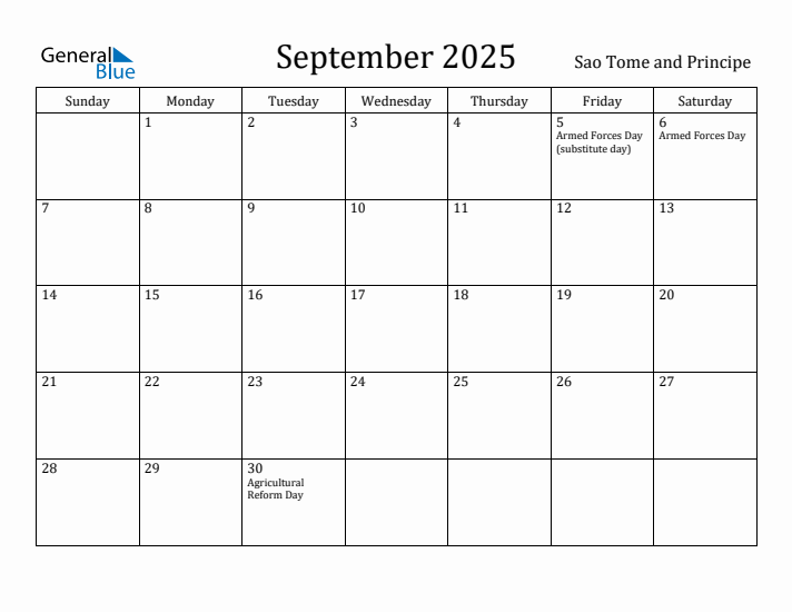 September 2025 Calendar Sao Tome and Principe