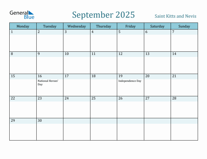 September 2025 Calendar with Holidays