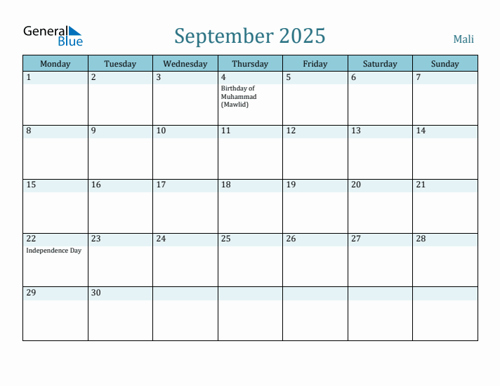 September 2025 Calendar with Holidays