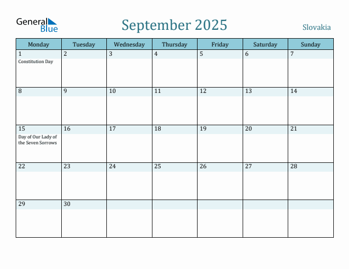 September 2025 Calendar with Holidays