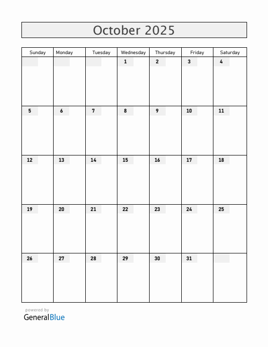 Current month calendar October 2025