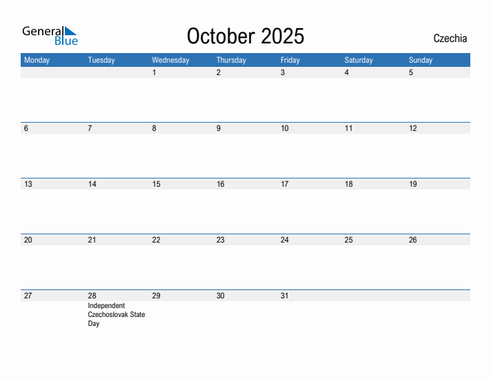 Fillable October 2025 Calendar