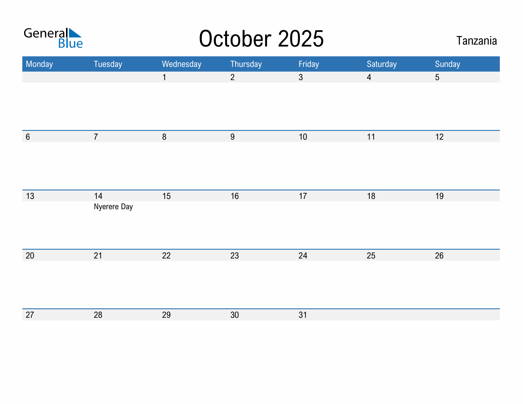 Fillable October 2025 Calendar