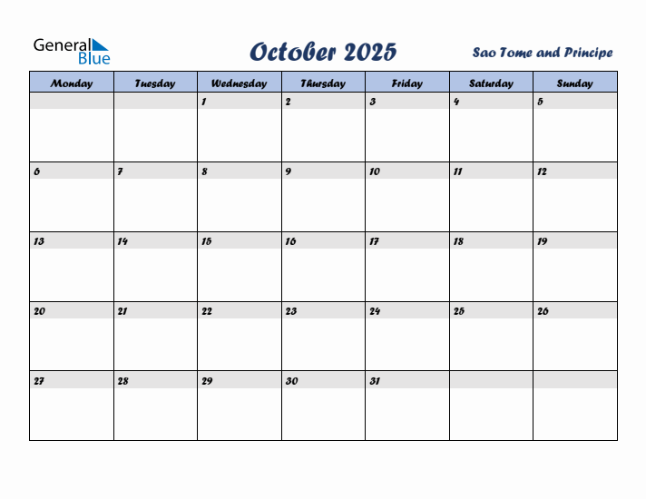 October 2025 Calendar with Holidays in Sao Tome and Principe