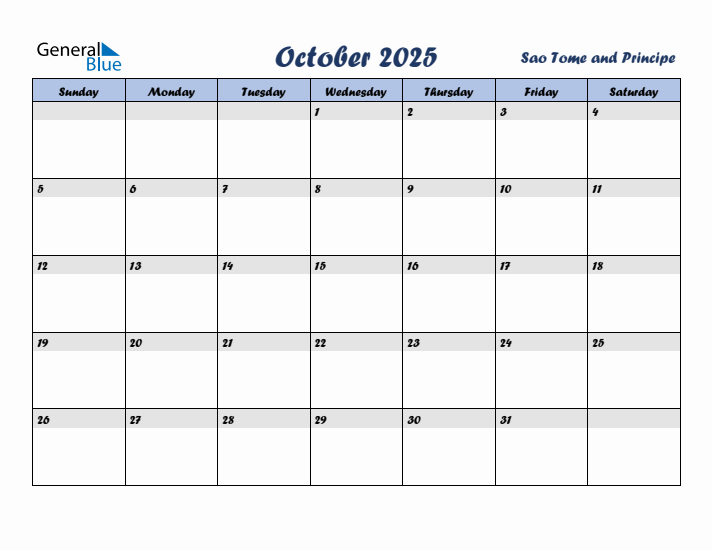 October 2025 Calendar with Holidays in Sao Tome and Principe