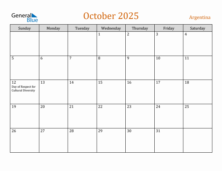 October 2025 Holiday Calendar with Sunday Start