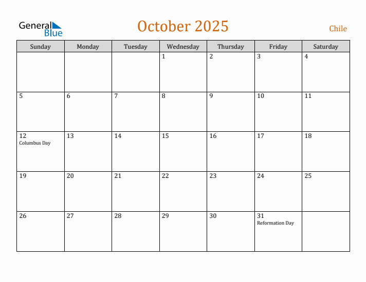 October 2025 Holiday Calendar with Sunday Start