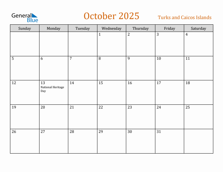 October 2025 Holiday Calendar with Sunday Start
