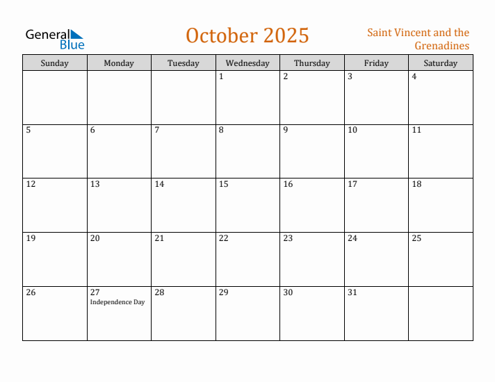 October 2025 Holiday Calendar with Sunday Start