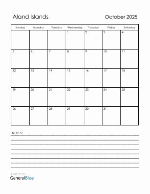 Current month calendar with Aland Islands holidays for October 2025
