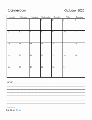 Current month calendar with Cameroon holidays for October 2025
