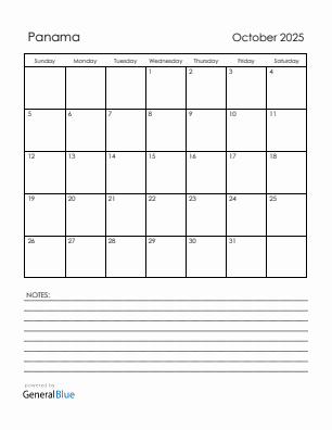 Current month calendar with Panama holidays for October 2025