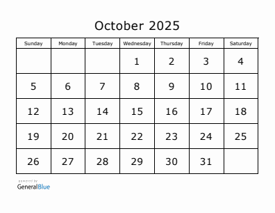 Last month calendar October 2025