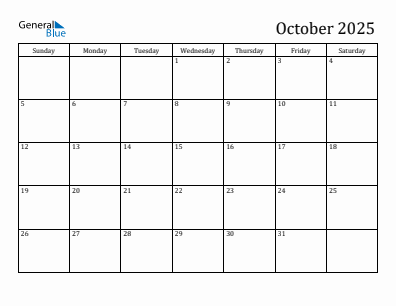 Next month calendar October 2025