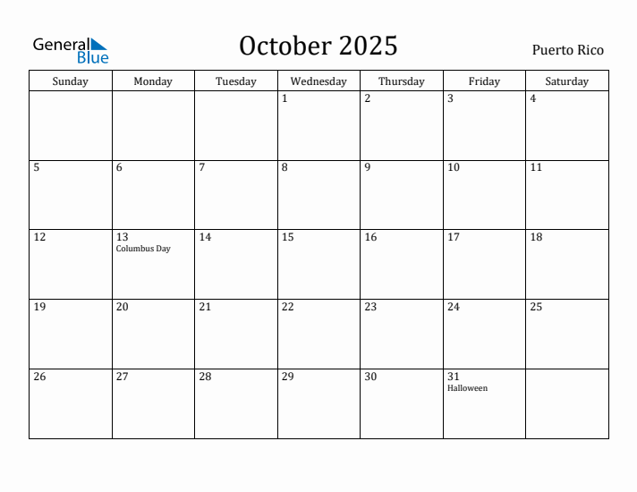 October 2025 Calendar Puerto Rico