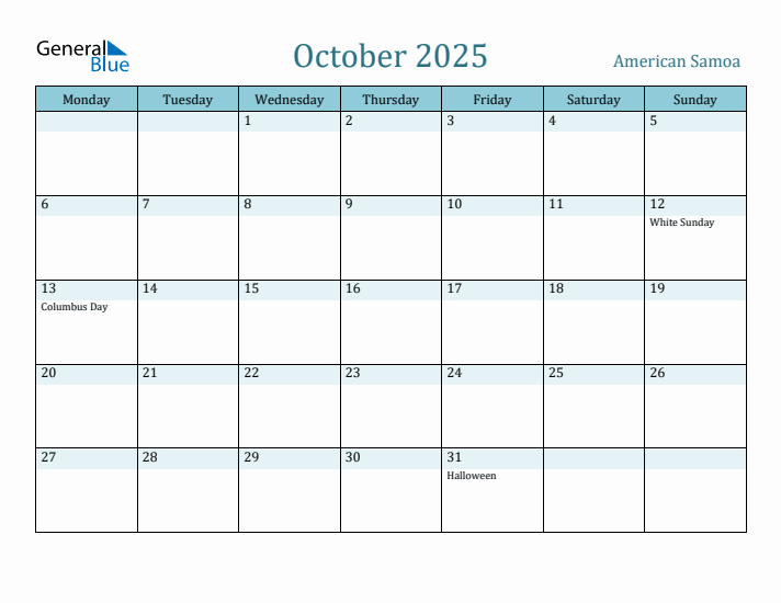 October 2025 Calendar with Holidays