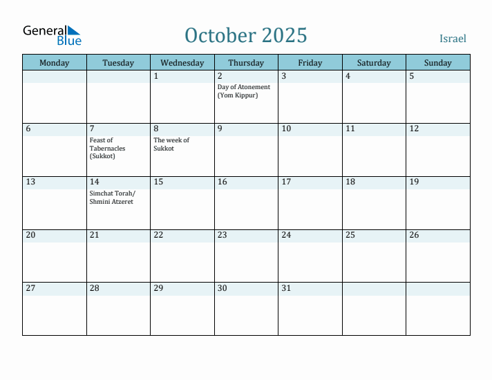 October 2025 Calendar with Holidays