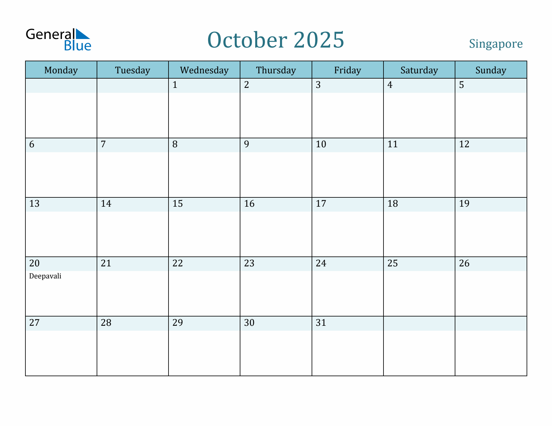 October 2025 Calendar with Holidays