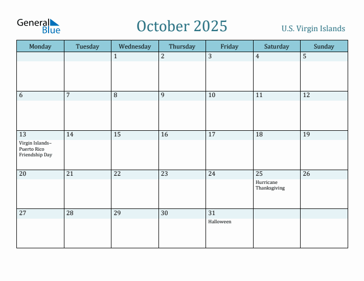 October 2025 Calendar with Holidays